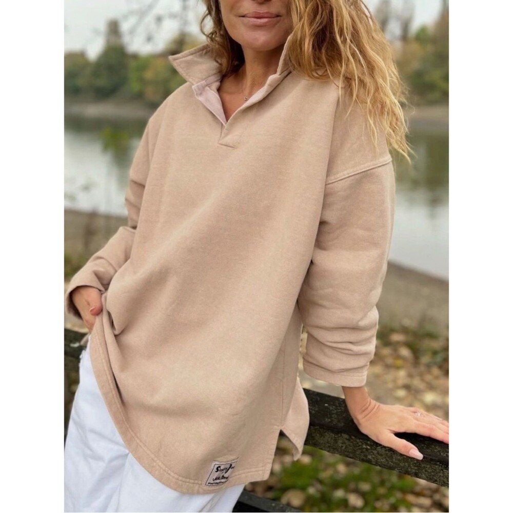 SloppyJoe Tan Neutral Brown Coastal Chic Beach Minimalist collar Pullover